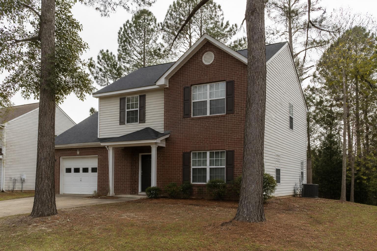 Brick-and-siding suburban rental house in a North Metro Atlanta neighborhood