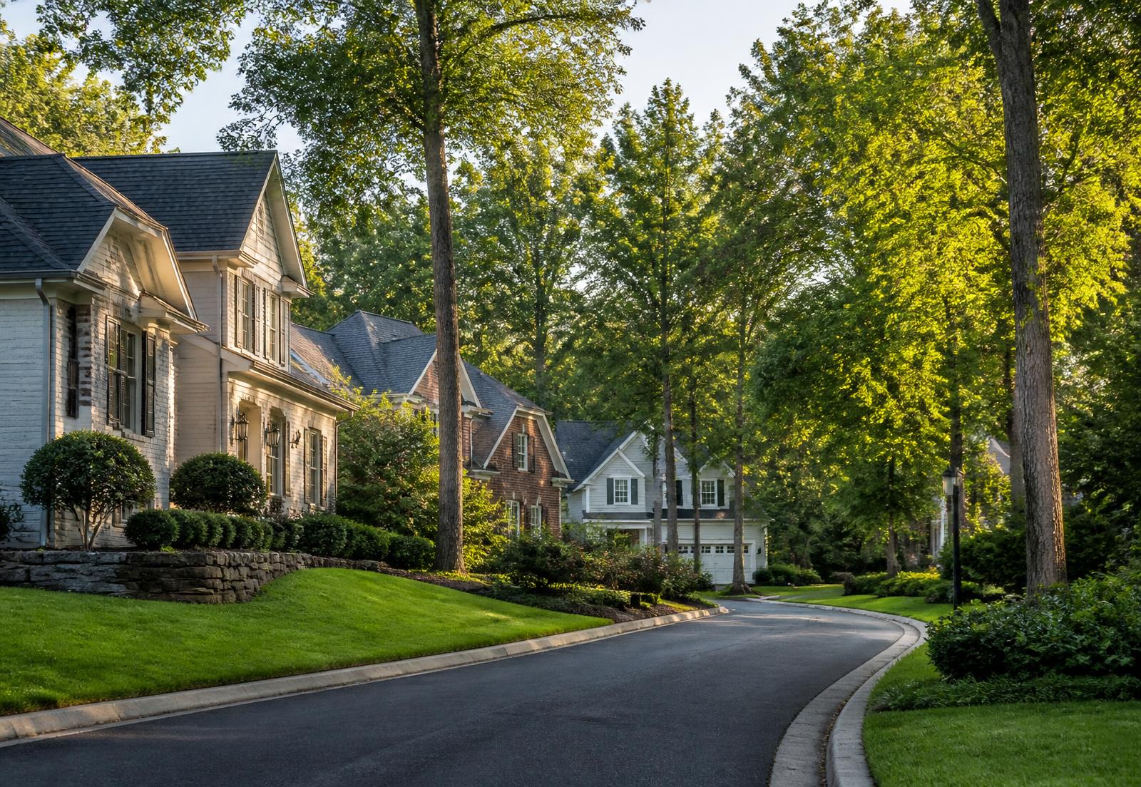 Established North Fulton neighborhood with mature trees and varied suburban homes