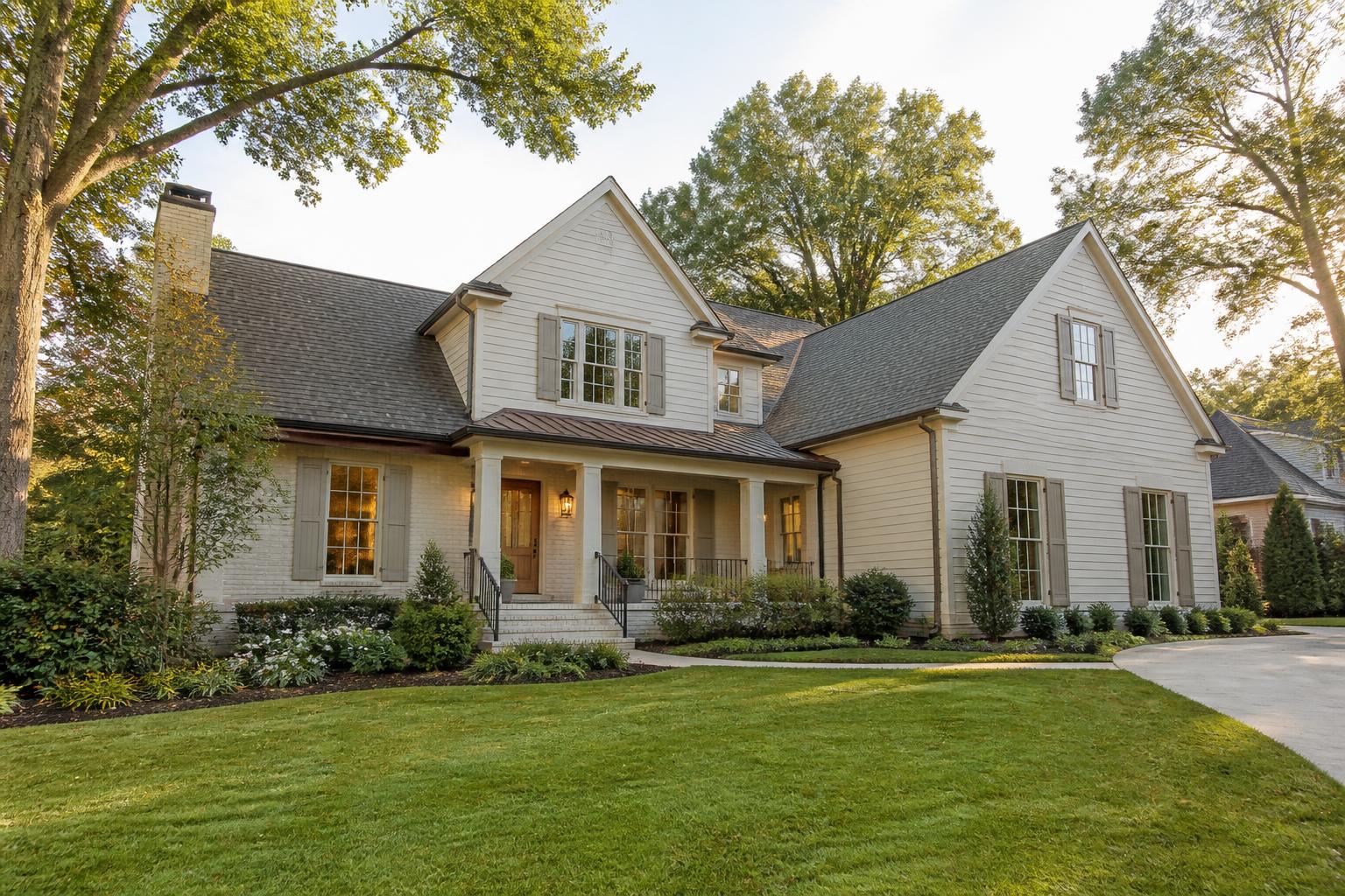 Well-presented transitional suburban home with mature landscaping, representative of North Atlanta communities