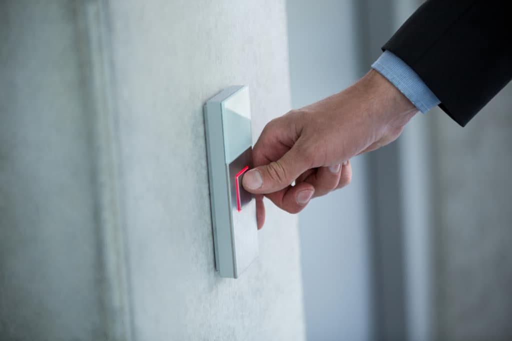 pressing elevator button